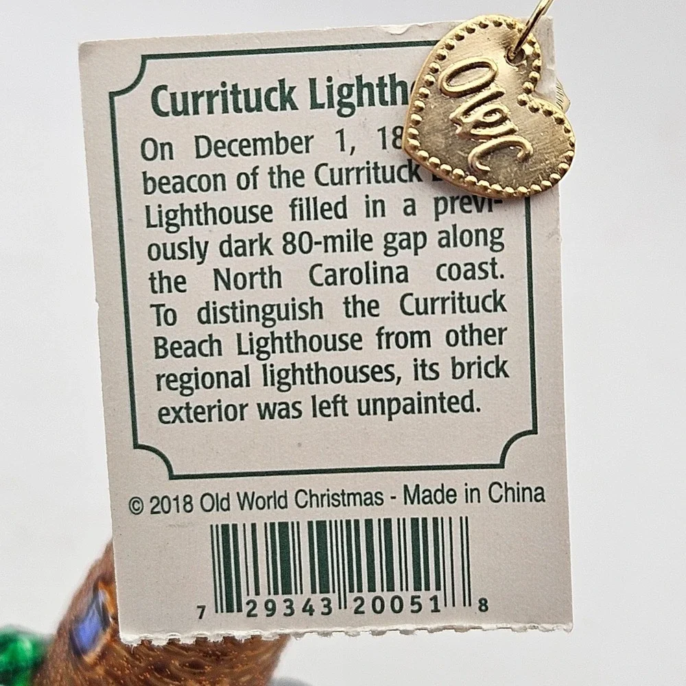 Old World Christmas Currituck Lighthouse Glass Ornament 2018 North Carolina NOS